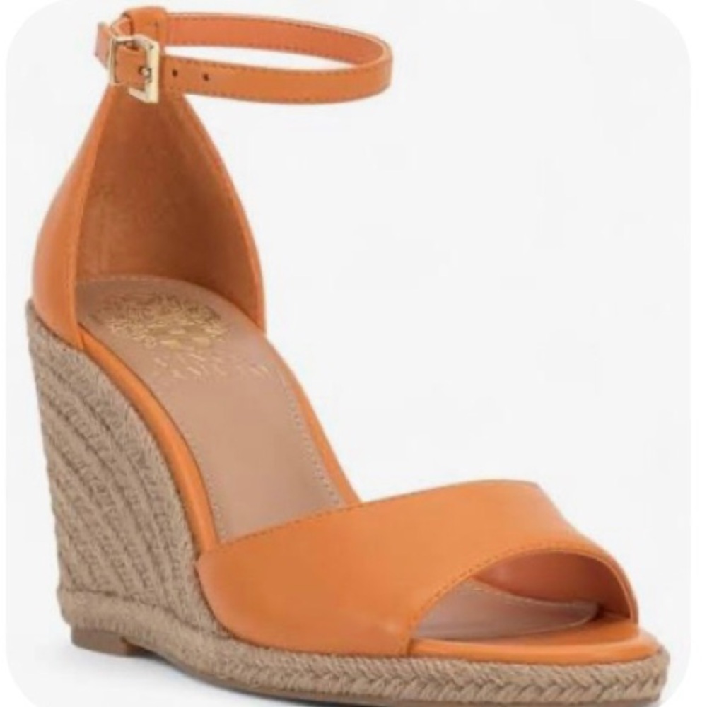 New Genuine Leather Vince Camuto Orange Ankle-Strap Espadrille Wedges